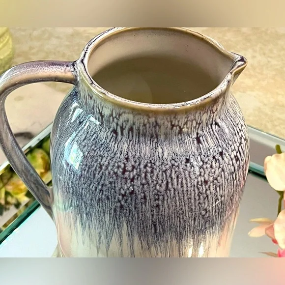 Teleflora Purple-Blue Drip Glazed Ceramic White Pitcher Vase Flower Art Pottery - Picture 8 of 13